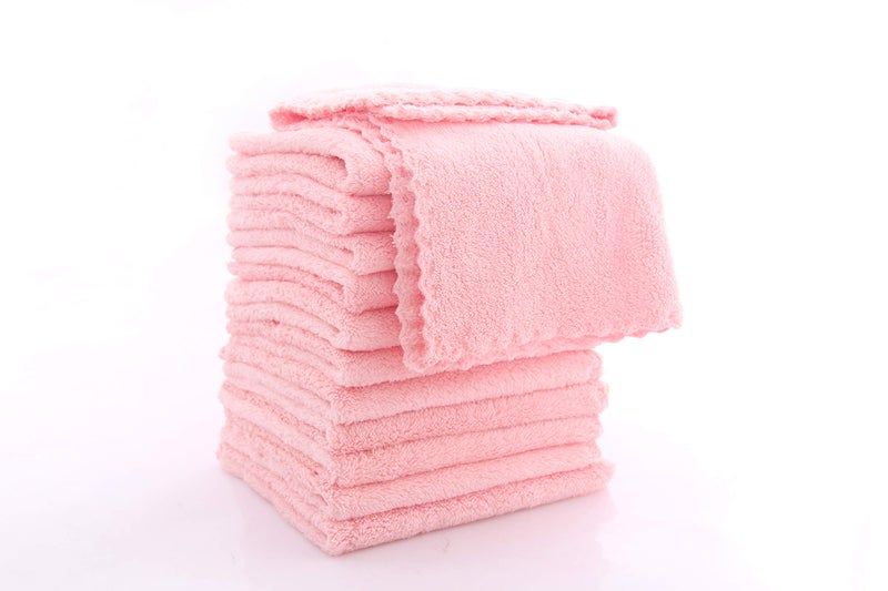 Spotted Play مجموعة من 12 قطعة من مناشف الأطفال المنقطة - فائقة الامتصاص وناعمة للأطفال حديثي الولادة والرضع والأطفال الصغار - مناسبة لبشرة الأطفال وحديثي الولادة - ميكروفايبر فليس كورال 12x12 بوصة، وردي - Image 2